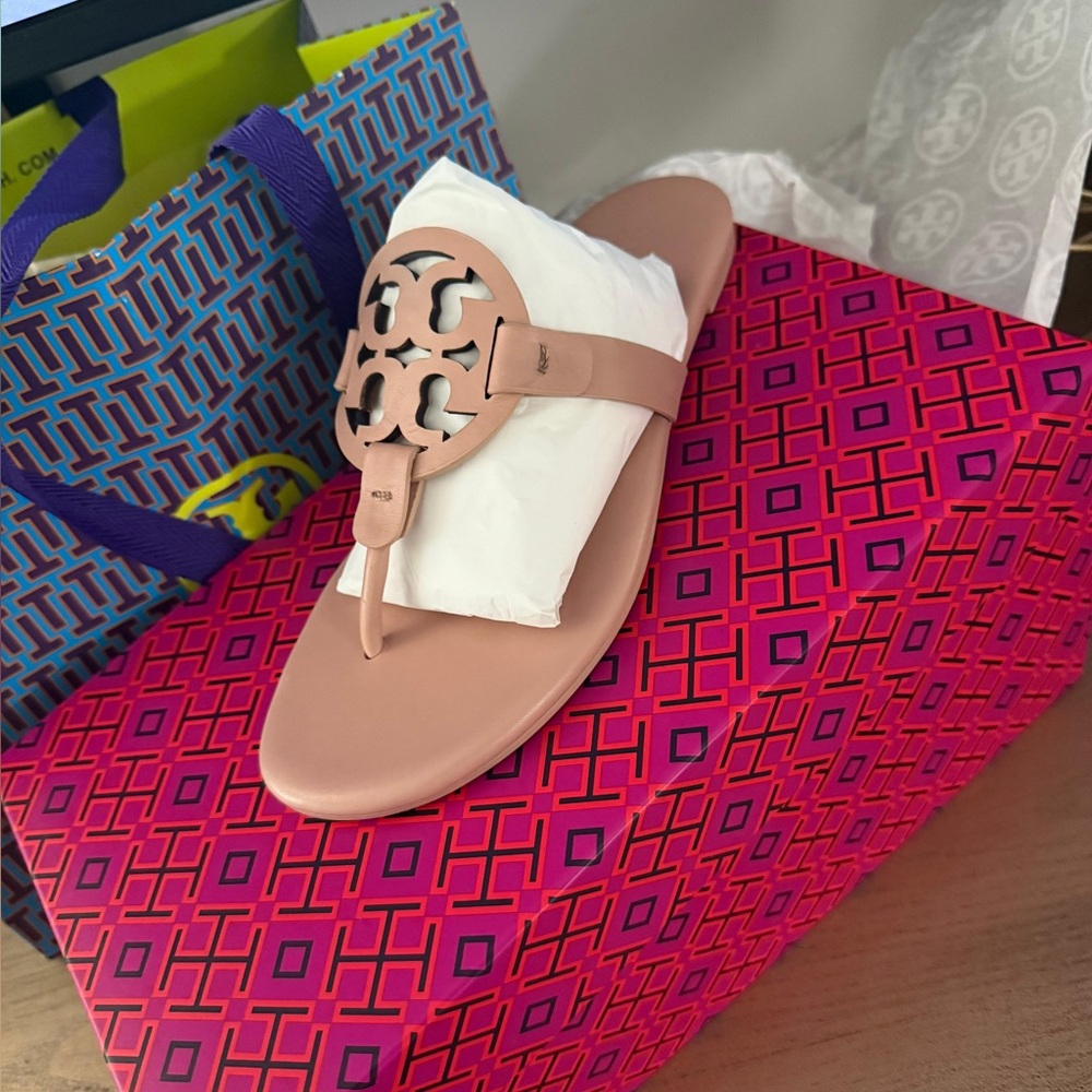 Tory Burch Blush Pink Logo Cutout Thong Sandal
